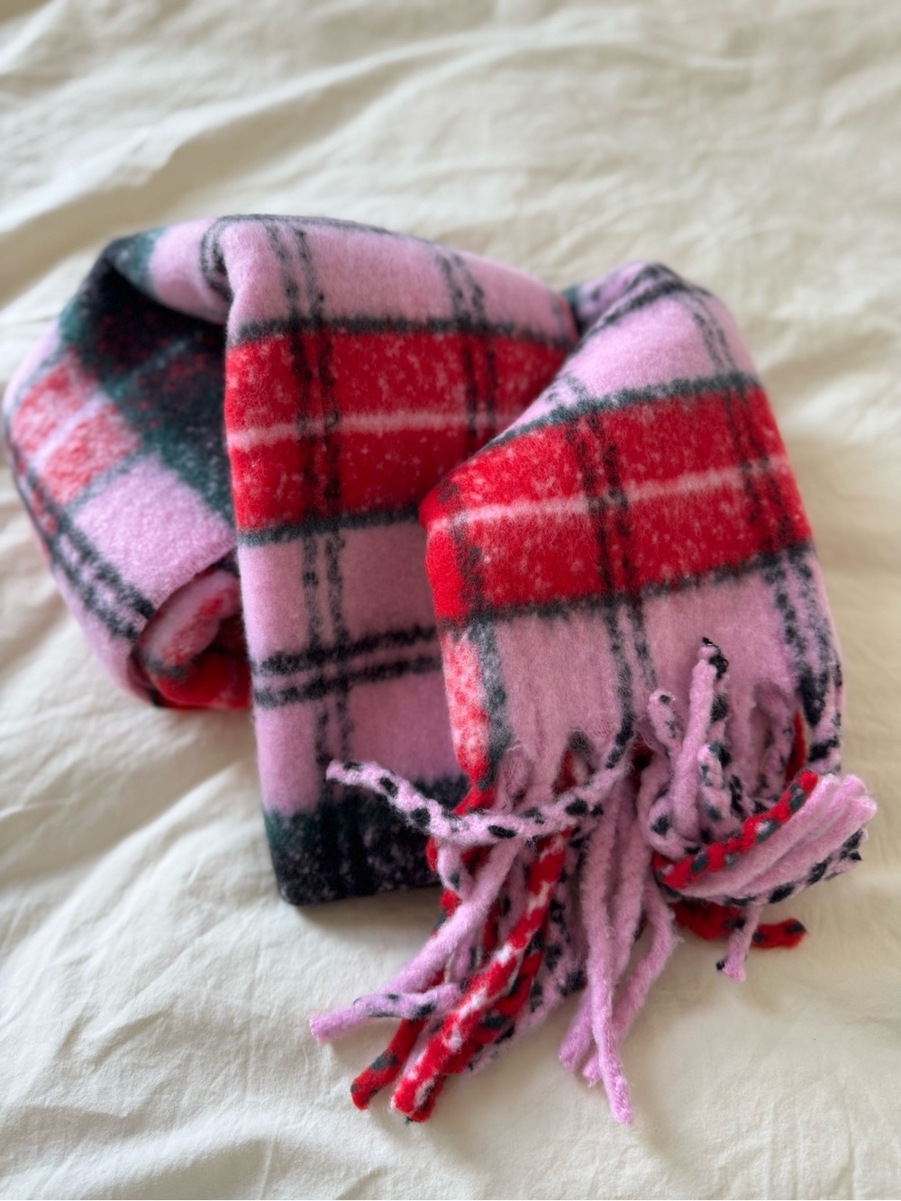PINK Victoria's Secret Pink & Red Plaid women’s Scarf with Fringe